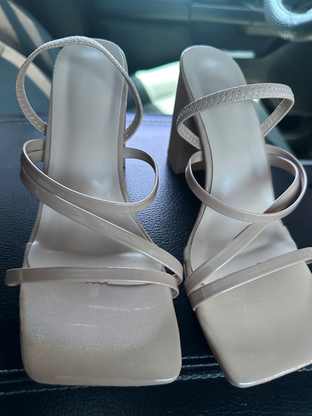 Nude Strappy Block Heel Sandals